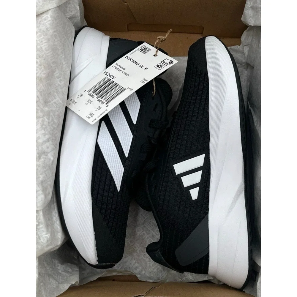 Adidas Duramo SL Little Boys Girls Running Shoes Size 10.5 Black White Sneakers